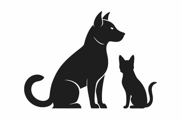 dog with a cat silhouette, cat and dog vector 
