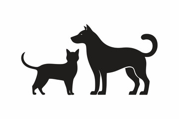 dog with a cat silhouette, cat and dog vector 
