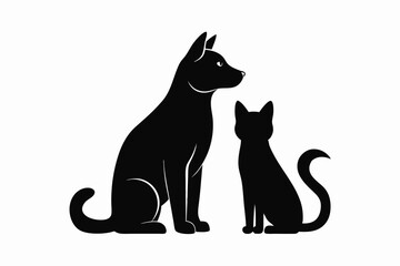 dog with a cat silhouette, cat and dog vector 
