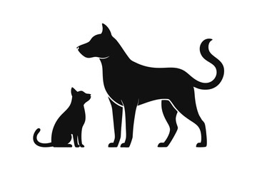 dog with a cat silhouette, cat and dog vector 
