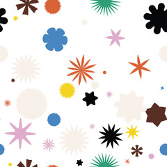 Abstract Seamless Pattern. A vibrant mix of geometric shapes, stars and circles for modern design