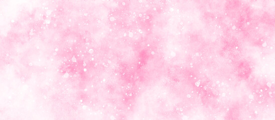 beautiful pink watercolor background with various bokeh surrounding randomly, soft pink texture with smoke and clouds, blurry and empty smooth pink abstract background with bubbles.