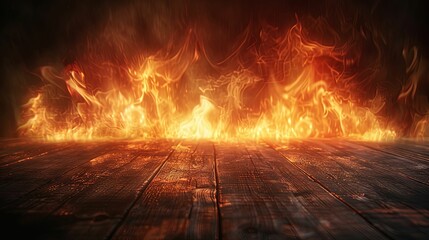 Wooden Planks Against a Fiery Background