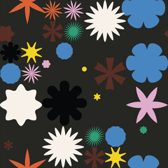 Abstract Seamless Pattern. A vibrant mix of geometric shapes, stars and circles for modern design