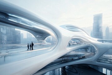 Obraz premium 29. AI-powered future, digital networks, futuristic architecture, holographic interfaces