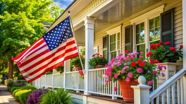 american flag in front of house