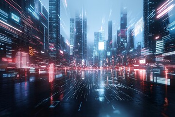 Obraz premium 32. AI metropolis, digital innovation, futuristic city, neon holograms