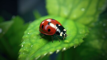 Ladybug on a Green Leaf
