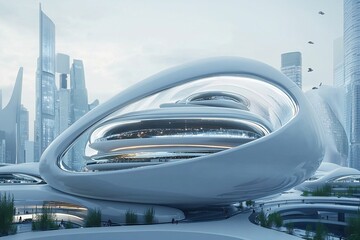 Obraz premium 43. AI-powered future, advanced urban design, digital city, holographic interfaces