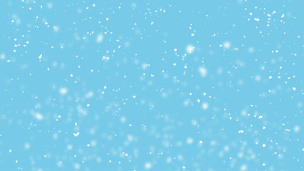 White snow falling on blue background. Cold weather effect. Magic nature fantasy