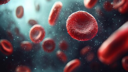 A Close-up View of Red Blood Cells Floating in a Liquid Medium