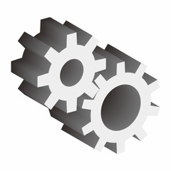 Isometric view of twelve and eight gear motor. Industrial parts for mechanical machine. Moving parts components.