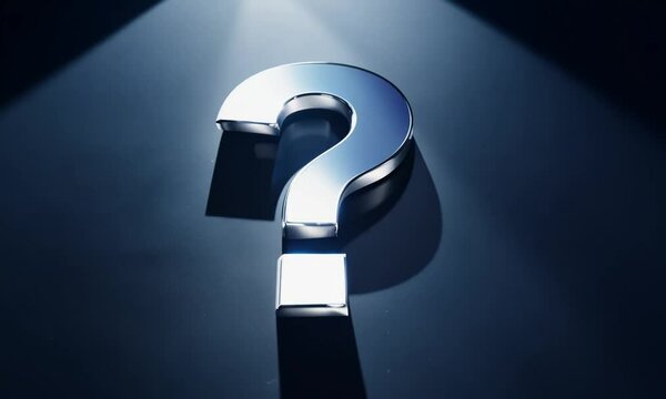 Metallic question mark with light highlights on dark background