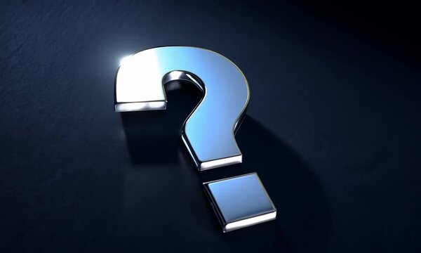 Metallic question mark with light highlights on dark background
