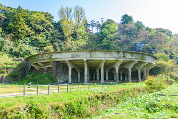 Ruins of Kitazawa 50m Thickener, part of the Sado Island Gold Mines, UNESCO World Heritage Site, Niigata Prefecture, Japan
