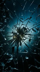 Close shot of a broken glass wall background for mobile, 9:16 ratio. Generative ai