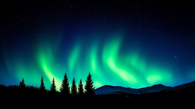 Aurora Borealis Over Silhouetted Trees