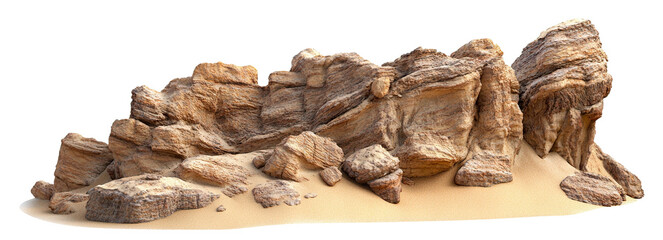Sandy desert landscape with rock formations, cut out