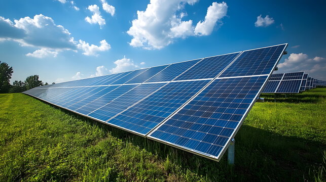 A solar farm located in a rural area contributing to green infrastructure and sustainable energy development