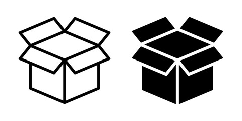 Vector isolated open box icon in black outline and fill