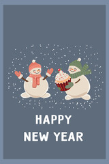 new year christmas card. Vector template with cute elements for design
