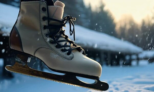 Close-Up of Worn Ice Skates Hanging Indoors