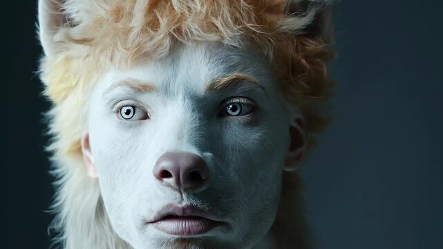 Close-Up of Human-Canine Hybrid with Realistic Makeup