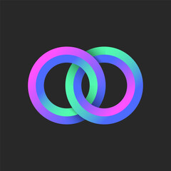 Vibrant interlocking two rings with neon gradient effect creating a circular pattern logo design, harmony and connection in a futuristic, smooth flowing transitions and glowing bright colors.