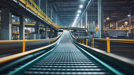 Fototapeta premium Industrial Conveyor Belt System in a Large Factory