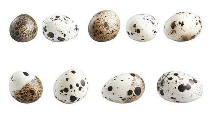 Obraz premium A beautiful collection of realistic quail eggs arranged artistically on a white background