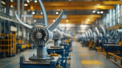 Obraz premium Closeup of a Wind Turbine Blade Assembly in a Factory