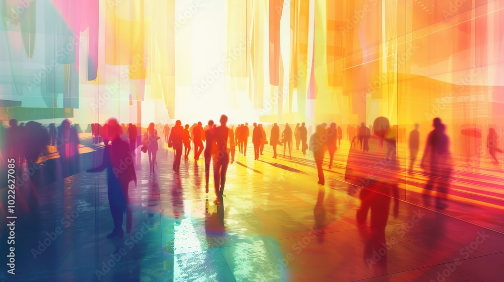 Poster dynamic business environment with fast-paced changes and abstract concepts, illustrating modern corp