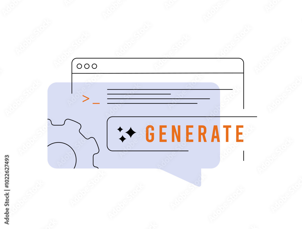 Poster ai-generated information and effective prompts line illustration. generate button and dialog box. ai