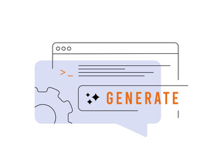 AI-generated information and effective prompts line illustration. Generate button and dialog box. AI content creation, SEO articles, code and marketing vector illustration