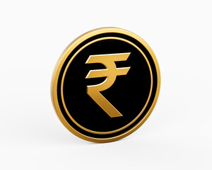 Shiny Golden And Black Rounded Indian Rupees INR Coin Isolated On White Background 3d Illustration