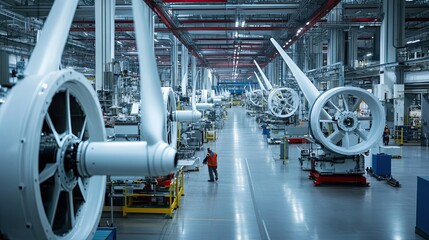 Fototapeta premium Wind Turbine Blades Being Assembled in a Factory