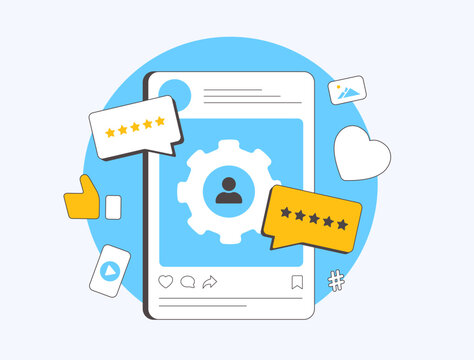 User-generated and influencer-generated content featuring visuals made by influencers for brands. Shows how authentic content helps promote brands and build trust with audiences. Vector illustration