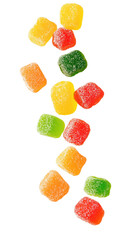 Colorful candy gummies cascading from above in a delightful sugary descent