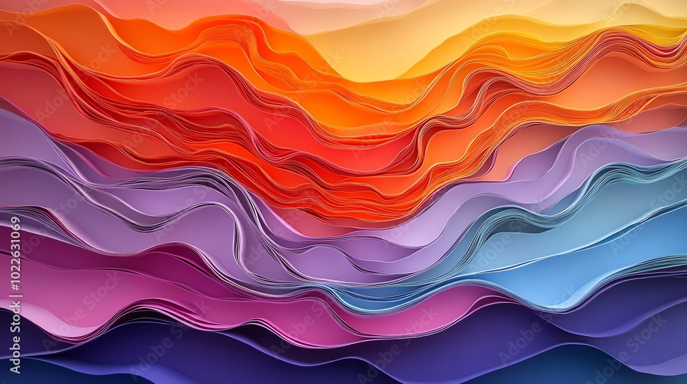 Poster abstract layered paper cut shapes in soft gradients, creating a fluid, dynamic composition, paper cu