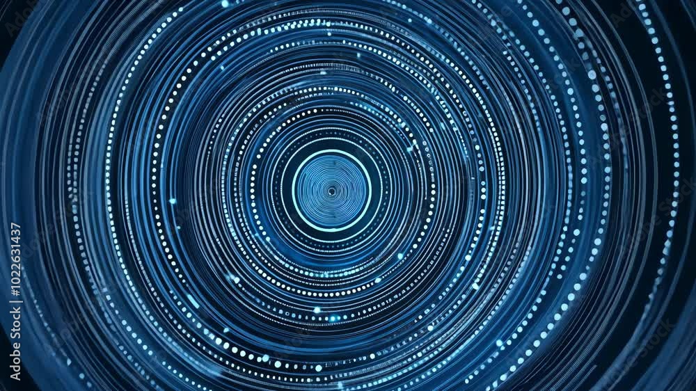 Poster a blue abstract design with multiple concentric circles and white dots