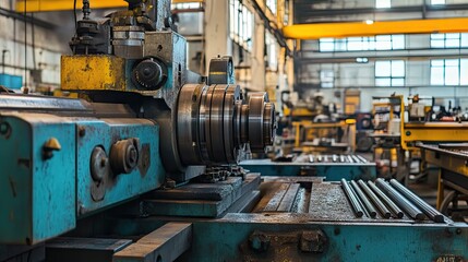 Fototapeta premium Industrial Metalworking Machine with Metal Rods on a Platform