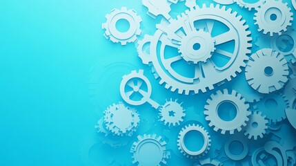 Abstract Gear Wheel Technology Pattern on Blue Gradient Background - Futuristic Mechanical Design