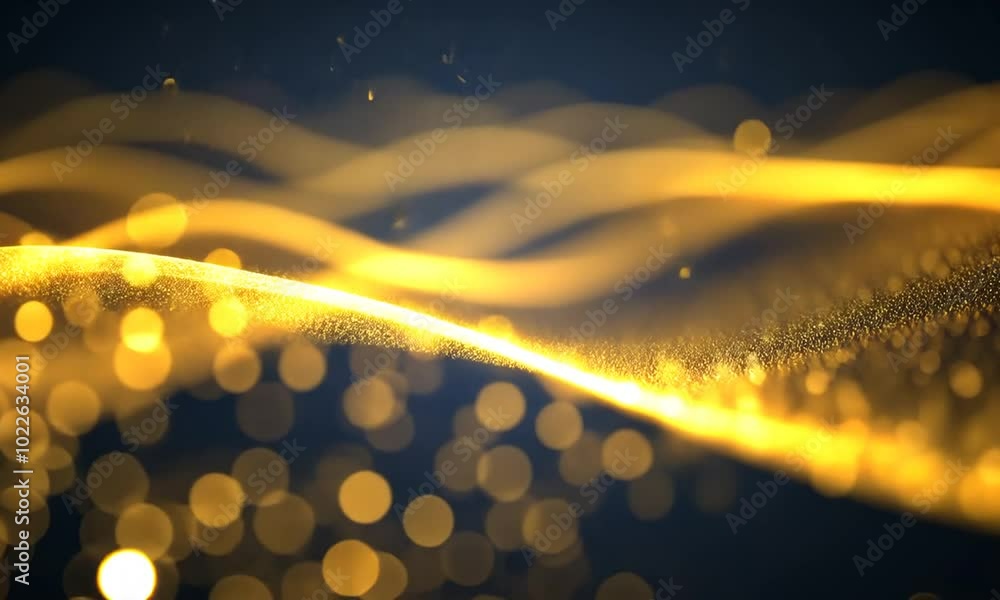 Aufkleber animation 3d abstract golden glitter waves with bokeh effect