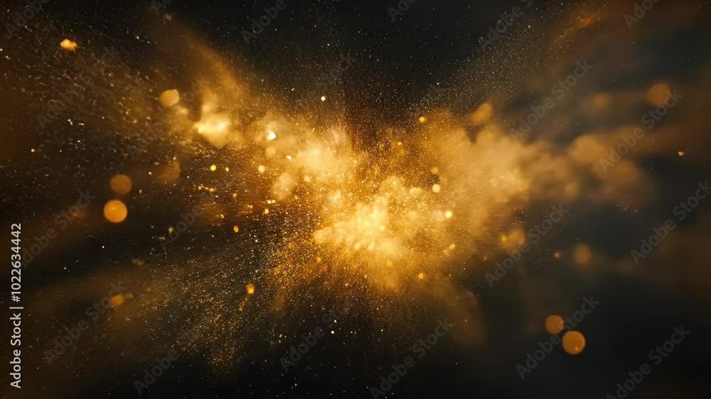 Aufkleber golden dust explodes against a dark background, creating a dazzling display of light