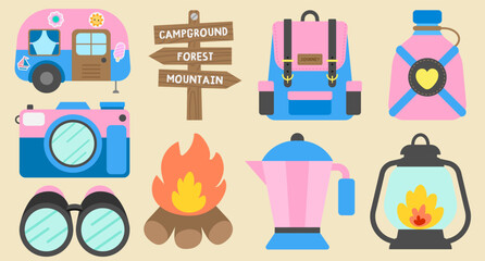 Hand Drawn cute picnic camping Elements
