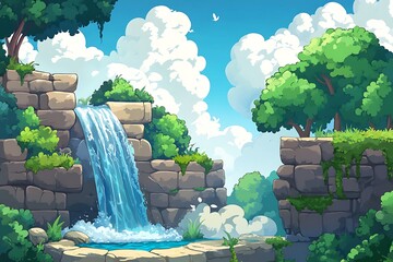 Mountain with Waterfall