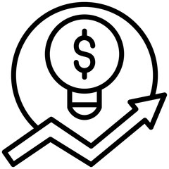Dollar With Growth Arrow Icon, Black And White Outline Icon Symbol
