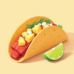 Delicious Mouthwatering Tacos With Tomatoes Toppings Flat Illustration