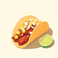 Delicious Mouthwatering Tacos With Tomatoes Toppings Flat Illustration