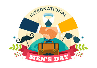 International Men's Day Vector Illustration on November 19 Featuring Men's Accessories like Ties and Mustaches in a Flat Style Cartoon Background